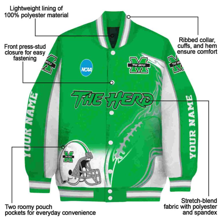 personalized marshall thundering herd flaming football green white jacket new arrival jacketwow
