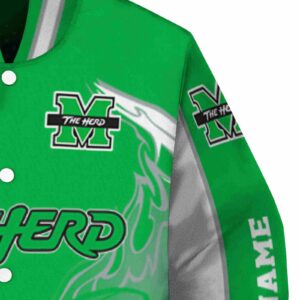 personalized marshall thundering herd flaming football green white jacket premium grade jacketwow