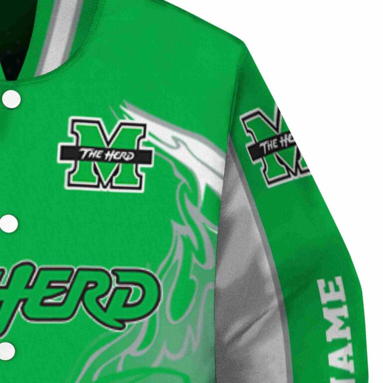 personalized marshall thundering herd flaming football green white jacket premium grade jacketwow