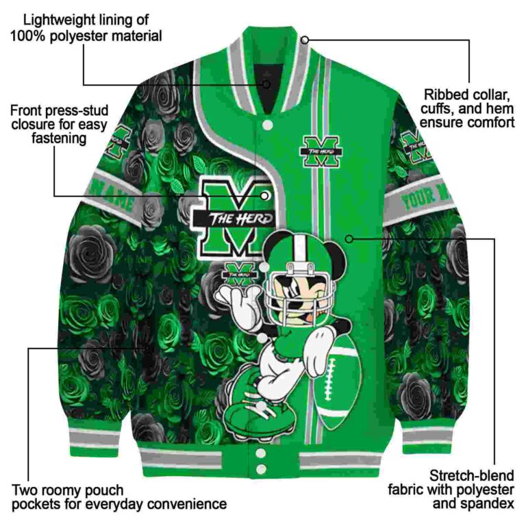 personalized marshall thundering herd rose mickey green jacket new arrival jacketwow