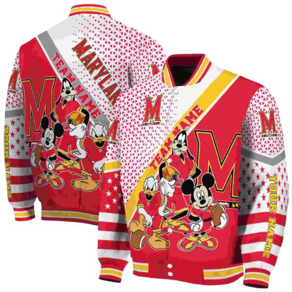 personalized maryland terrapins mickey donald goofy red white jacket fashion forward jacketwow
