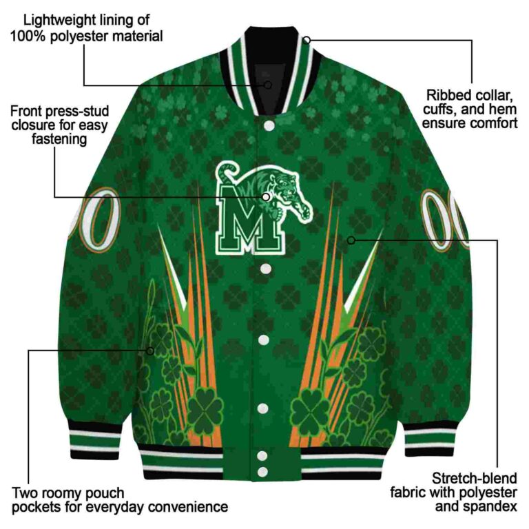 personalized memphis tigers shamrock pattern green jacket new arrival jacketwow