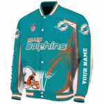personalized miami dolphins flaming football aqua white jacket best selling jacketwow