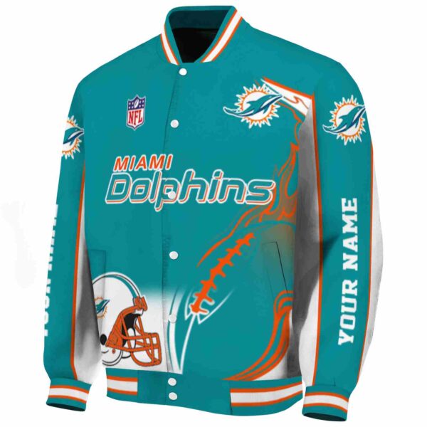 personalized miami dolphins flaming football aqua white jacket best selling jacketwow