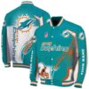 personalized miami dolphins flaming football aqua white jacket fashion forward jacketwow