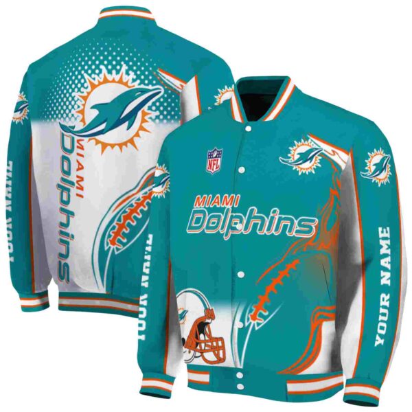 personalized miami dolphins flaming football aqua white jacket fashion forward jacketwow