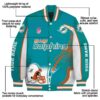 personalized miami dolphins flaming football aqua white jacket new arrival jacketwow