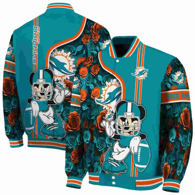 personalized miami dolphins rose mickey aqua jacket fashion forward jacketwow