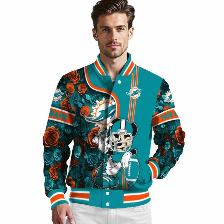 personalized miami dolphins rose mickey aqua jacket high quality jacketwow