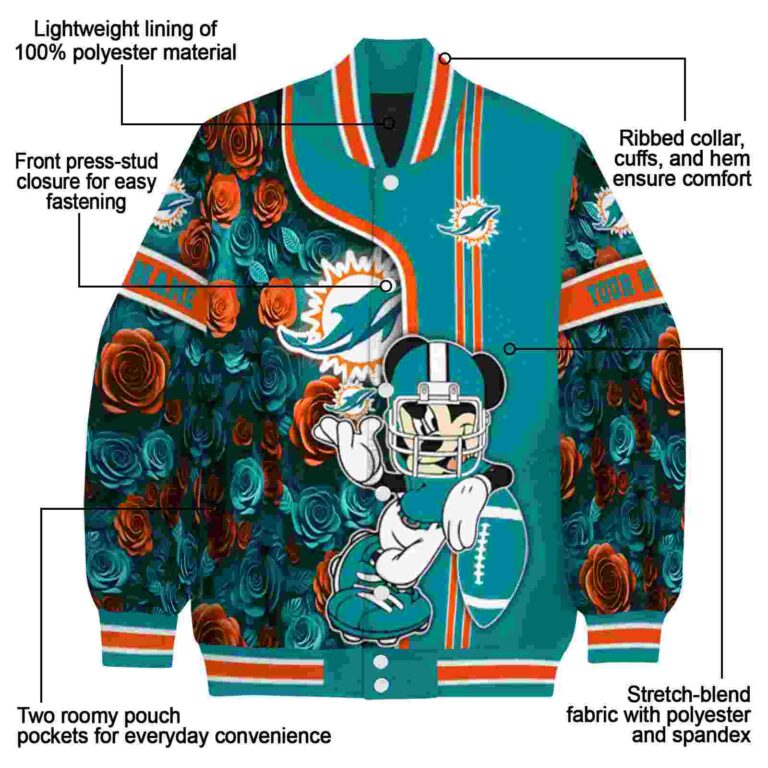 personalized miami dolphins rose mickey aqua jacket new arrival jacketwow