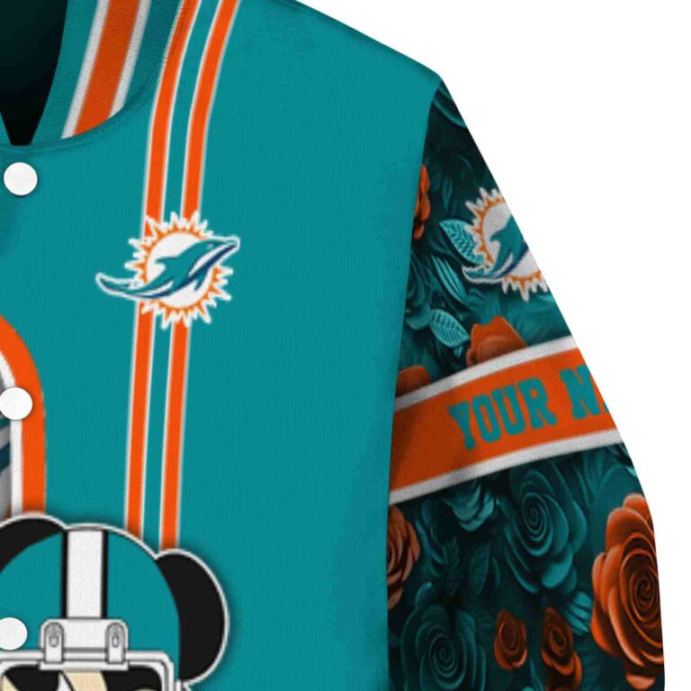 personalized miami dolphins rose mickey aqua jacket premium grade jacketwow