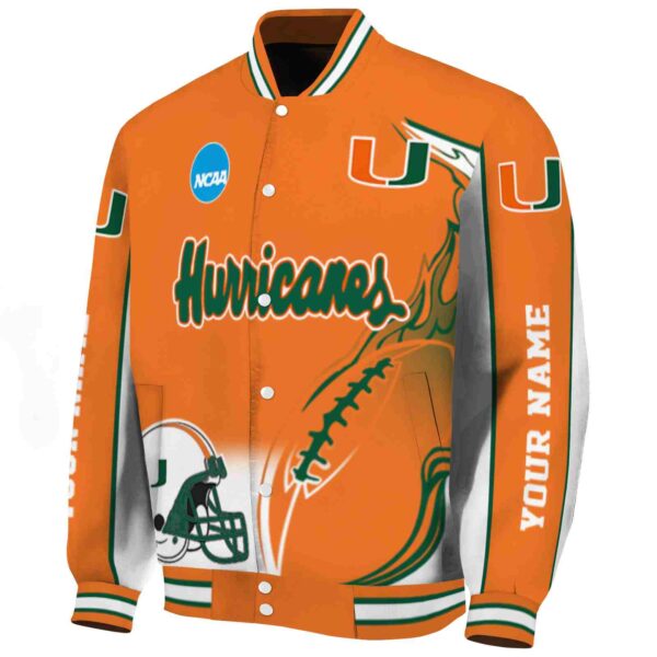personalized miami hurricanes flaming football orange white jacket best selling jacketwow