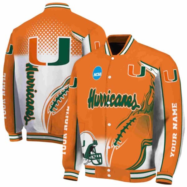 personalized miami hurricanes flaming football orange white jacket fashion forward jacketwow
