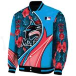 personalized miami marlins floral print blue jacket best selling jacketwow