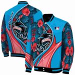 personalized miami marlins floral print blue jacket best selling jacketwow