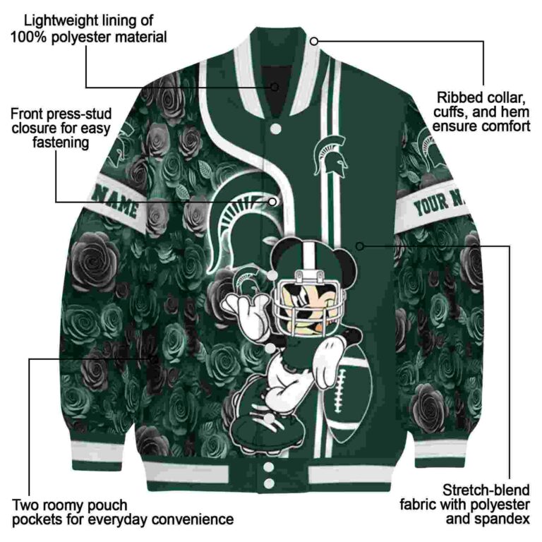 personalized michigan state spartans rose mickey green jacket new arrival jacketwow
