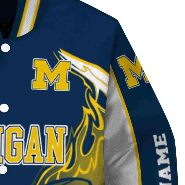 personalized michigan wolverines flaming football blue white jacket premium grade jacketwow