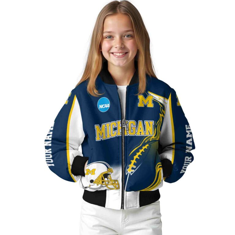 personalized michigan wolverines flaming football blue white jacket top rated jacketwow