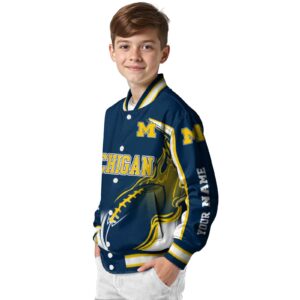 personalized michigan wolverines flaming football blue white jacket trendy jacketwow