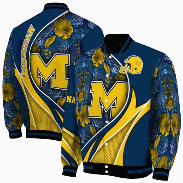 personalized michigan wolverines floral print blue jacket fashion forward jacketwow