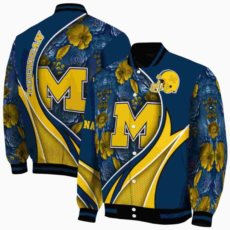 personalized michigan wolverines floral print blue jacket fashion forward jacketwow