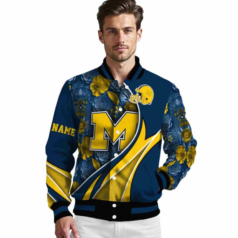 personalized michigan wolverines floral print blue jacket high quality jacketwow