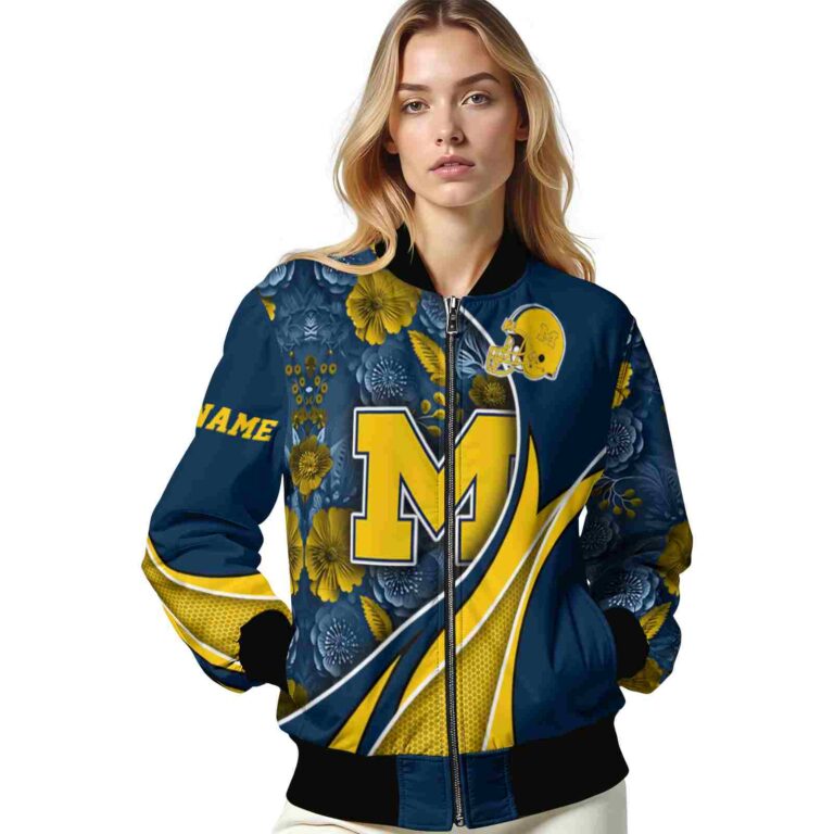 personalized michigan wolverines floral print blue jacket latest model jacketwow