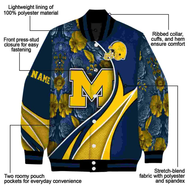 personalized michigan wolverines floral print blue jacket new arrival jacketwow