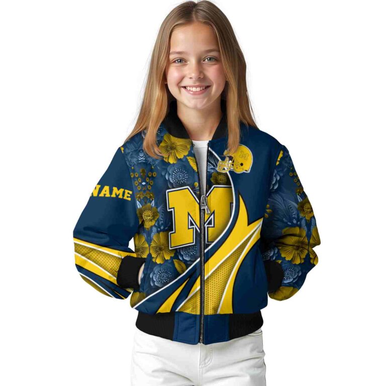 personalized michigan wolverines floral print blue jacket top rated jacketwow