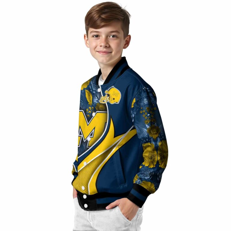 personalized michigan wolverines floral print blue jacket trendy jacketwow