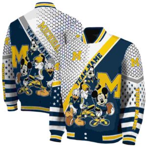 personalized michigan wolverines mickey donald goofy blue white jacket fashion forward jacketwow