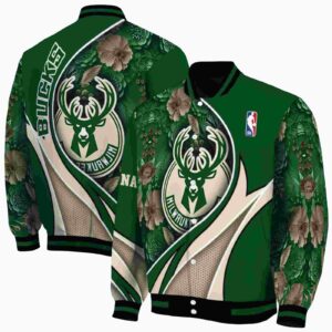 personalized milwaukee bucks floral print green jacket fashion forward jacketwow