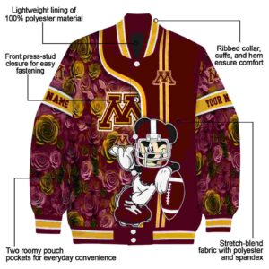 personalized minnesota golden gophers rose mickey maroon jacket new arrival jacketwow