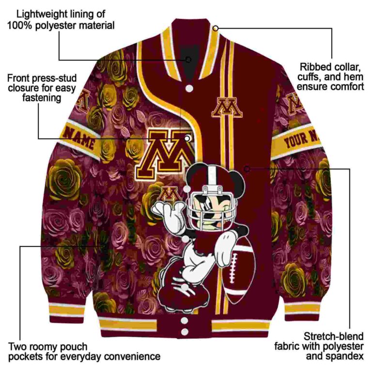 personalized minnesota golden gophers rose mickey maroon jacket new arrival jacketwow