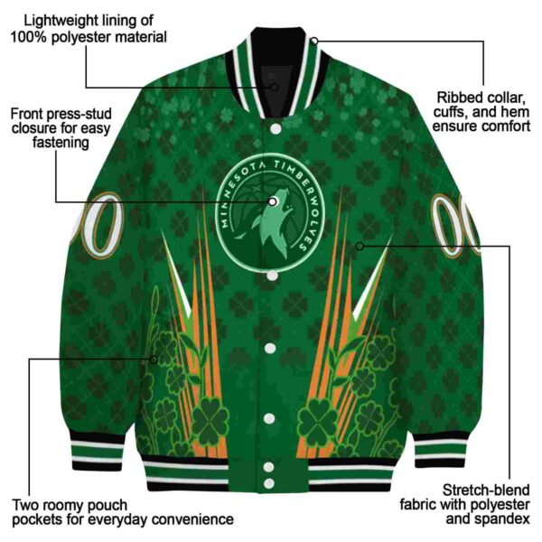 personalized minnesota timberwolves shamrock pattern green jacket new arrival jacketwow
