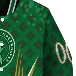 personalized minnesota timberwolves shamrock pattern green jacket premium grade jacketwow