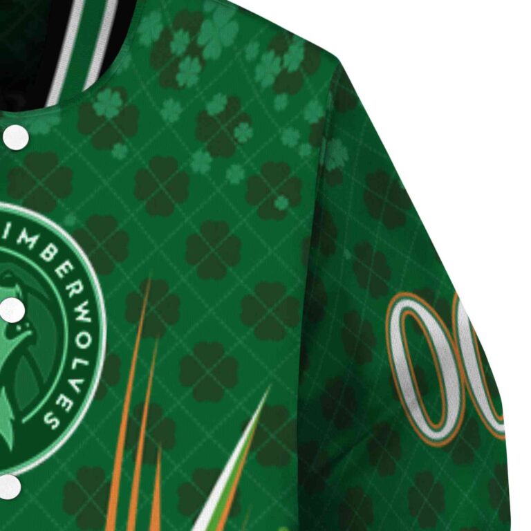 personalized minnesota timberwolves shamrock pattern green jacket premium grade jacketwow