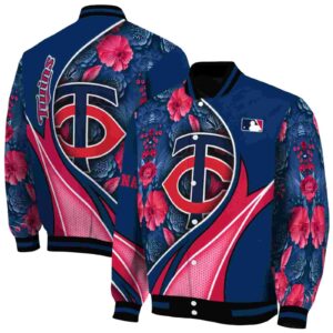 personalized minnesota twins floral print navy jacket fashion forward jacketwow