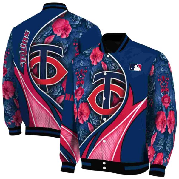 personalized minnesota twins floral print navy jacket fashion forward jacketwow