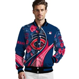personalized minnesota twins floral print navy jacket high quality jacketwow
