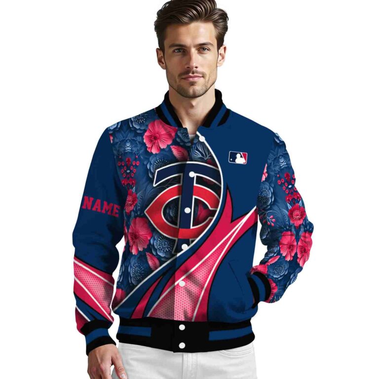 personalized minnesota twins floral print navy jacket high quality jacketwow