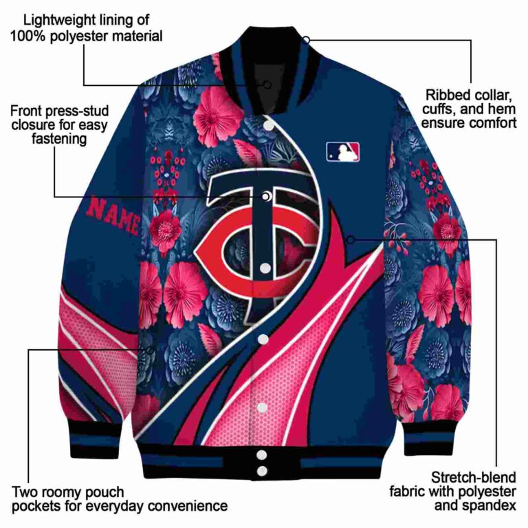 personalized minnesota twins floral print navy jacket new arrival jacketwow