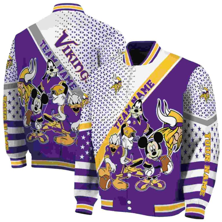 personalized minnesota vikings mickey donald goofy purple white jacket fashion forward jacketwow