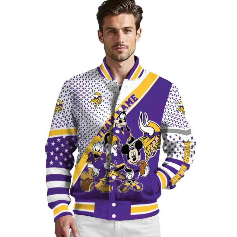 personalized minnesota vikings mickey donald goofy purple white jacket high quality jacketwow