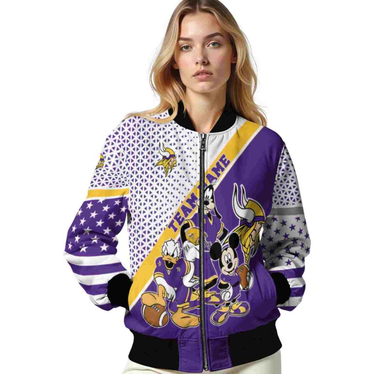 personalized minnesota vikings mickey donald goofy purple white jacket latest model jacketwow