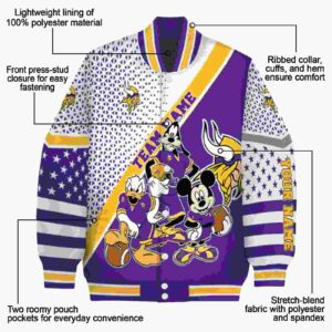 personalized minnesota vikings mickey donald goofy purple white jacket new arrival jacketwow