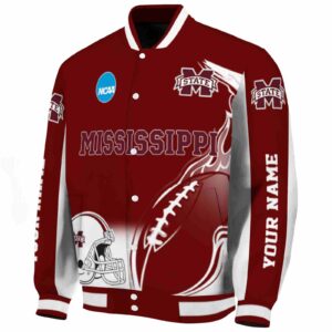 personalized mississippi state bulldogs flaming football maroon white jacket best selling jacketwow