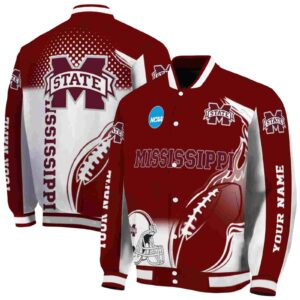personalized mississippi state bulldogs flaming football maroon white jacket fashion forward jacketwow