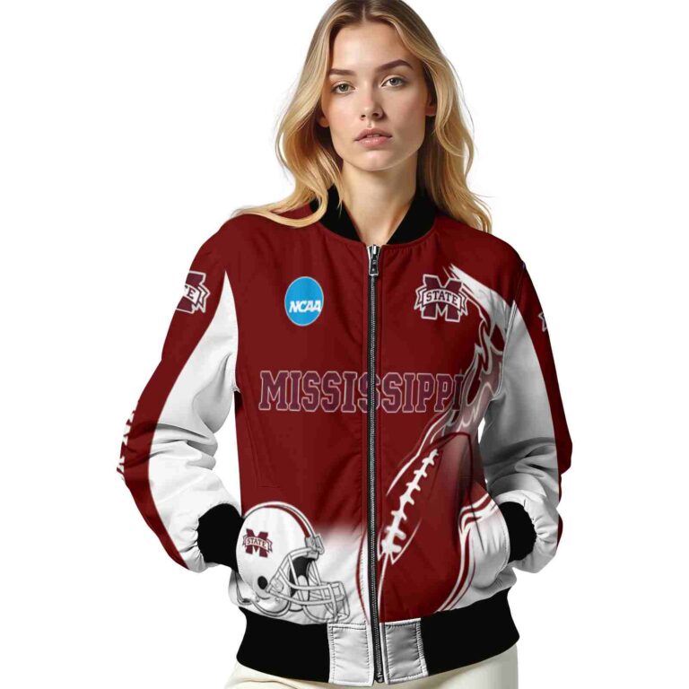 personalized mississippi state bulldogs flaming football maroon white jacket latest model jacketwow