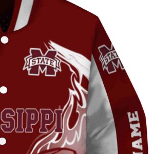 personalized mississippi state bulldogs flaming football maroon white jacket premium grade jacketwow